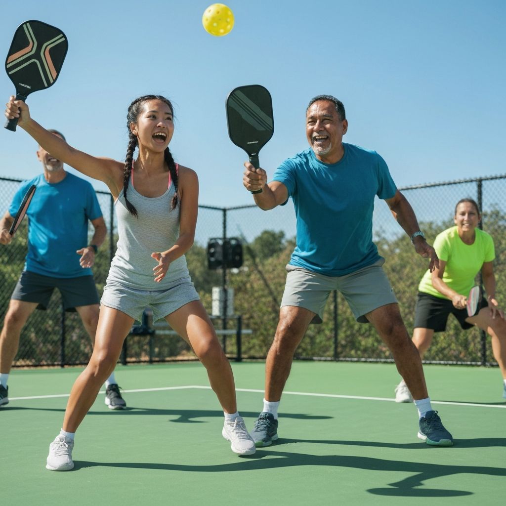 People playing pickleball on an outdoor court
